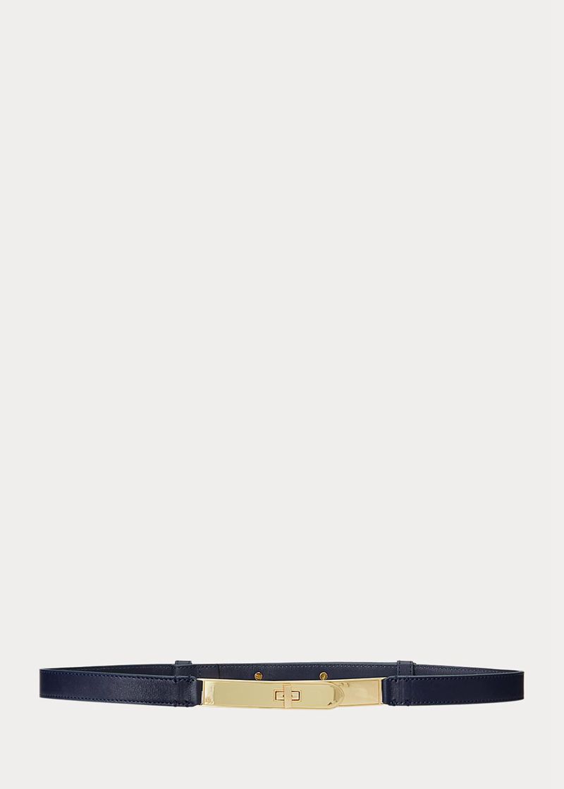 Pasek Lauren Damska Granatowe Turn-Lock Skinny Skórzane 134680-WRS